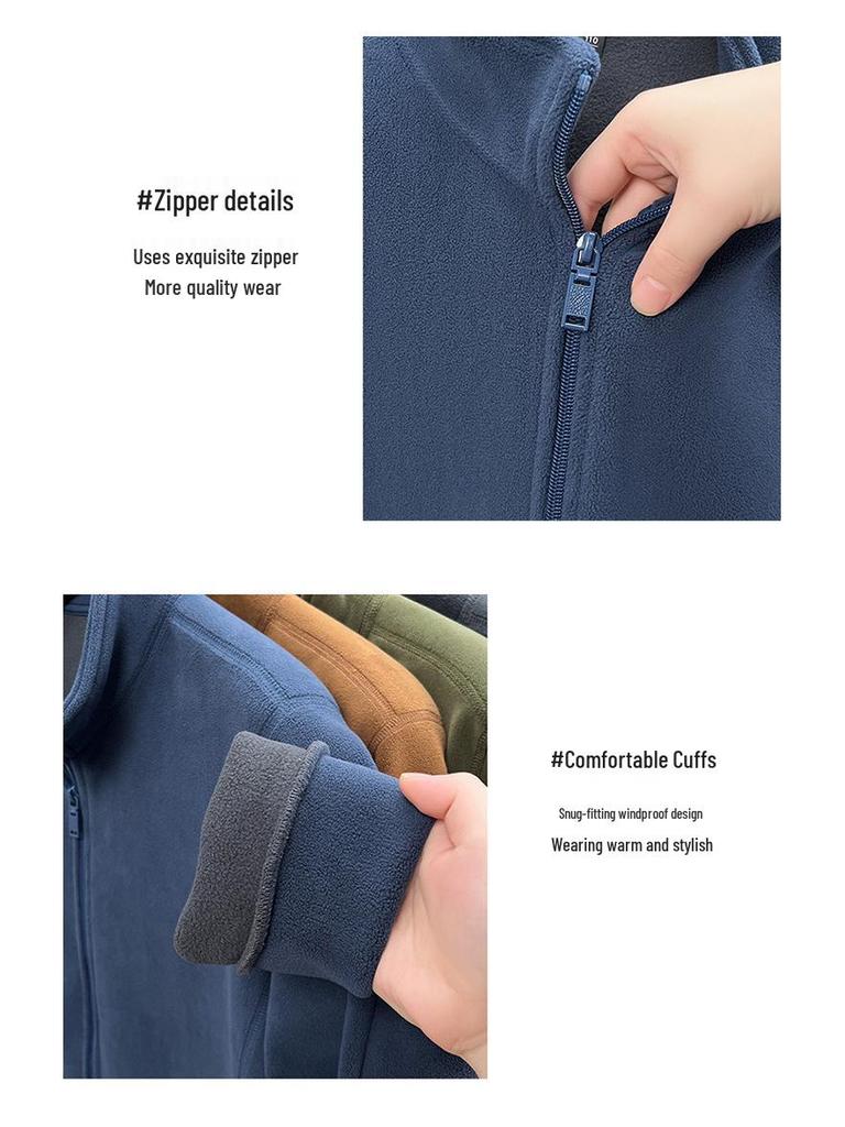 Men's Fleece Zip-Up Cardigan – High Neck, Warm & Thick for Autumn/Winter