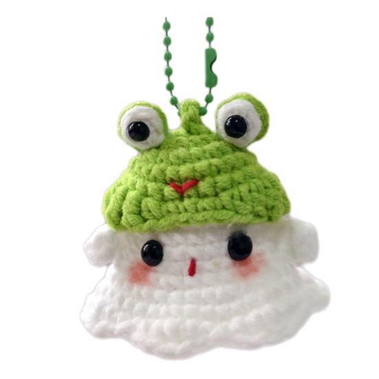 Halloween Crochet Ghost Ornament Cute Handmade Knitted Frog/Cat/Spider/Strawberry Ghost Hanging Decoration for Car Rearview Mirror Bag Charm