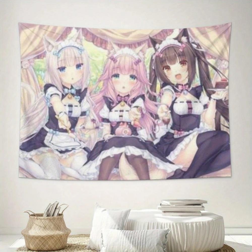 

ZLIENSZUS Nekopara Аниме Настенный Гобелен Нужен Успокаивающее Искусство Девочки-Кошки Горничной Для Офиса Учебной Комнаты Спальни Можно Стирать В Машине 74x94cm(29x37in)