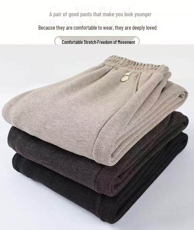 Maternity High-Waisted Wool Wide-Leg Pants - Elastic, Plus Velvet, Thickened for Autumn & Winter