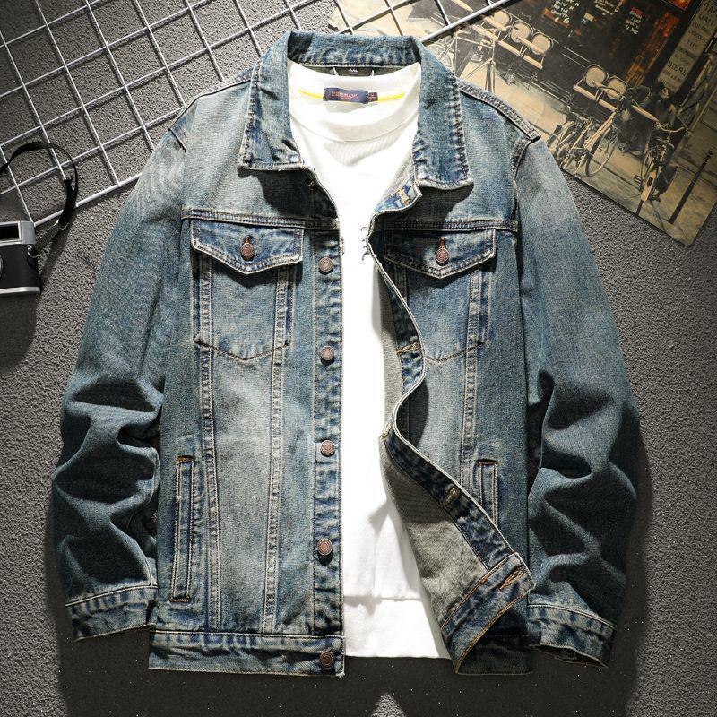Men's Trendy Retro Motorcycle Denim Jacket - Slim Fit, Fashionable Baseball Collar for Autumn and Winter.
