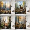 Hirsch Duschvorhang Tiefer Wald Herbst Naturlandschaft Tier Thanksgiving Polyester Duschvorhänge Badezimmer Dekor mit Haken