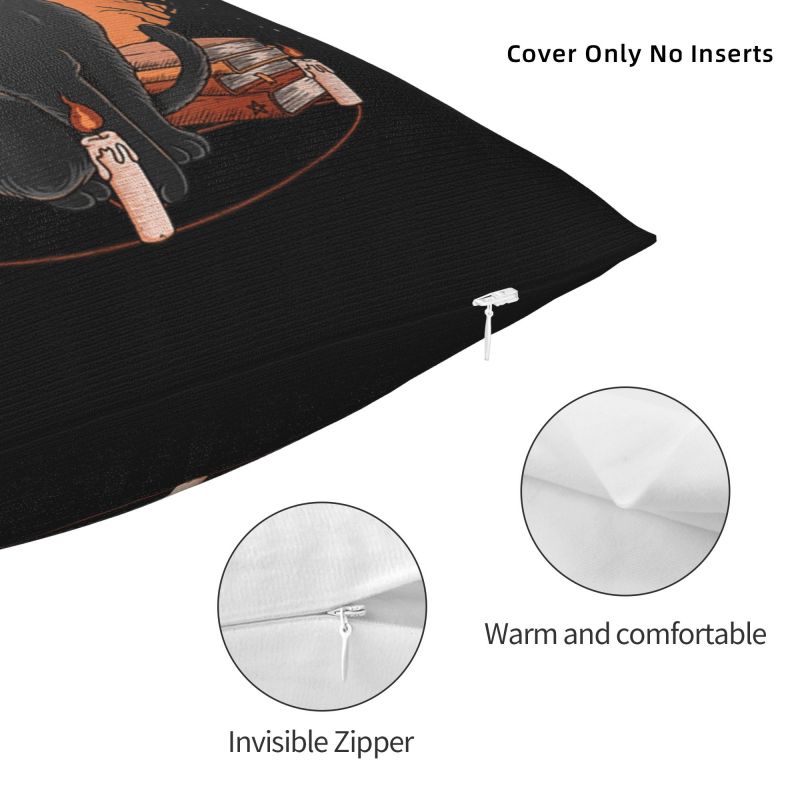 Custom Modern Hocus Pocus Black Cat Halloween Witches Cushion Cover for Sofa Polyester Pillow Case