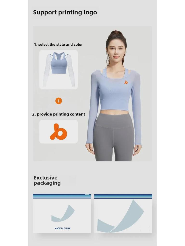 Juyitang Mesh Two-Piece Look Yoga Top, Long Sleeve, No Bra