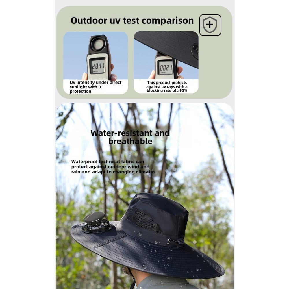 UV Protection Solar Fan Bucket Hat, Outdoor Fishing Sun Protection Cooling Fisherman Cap