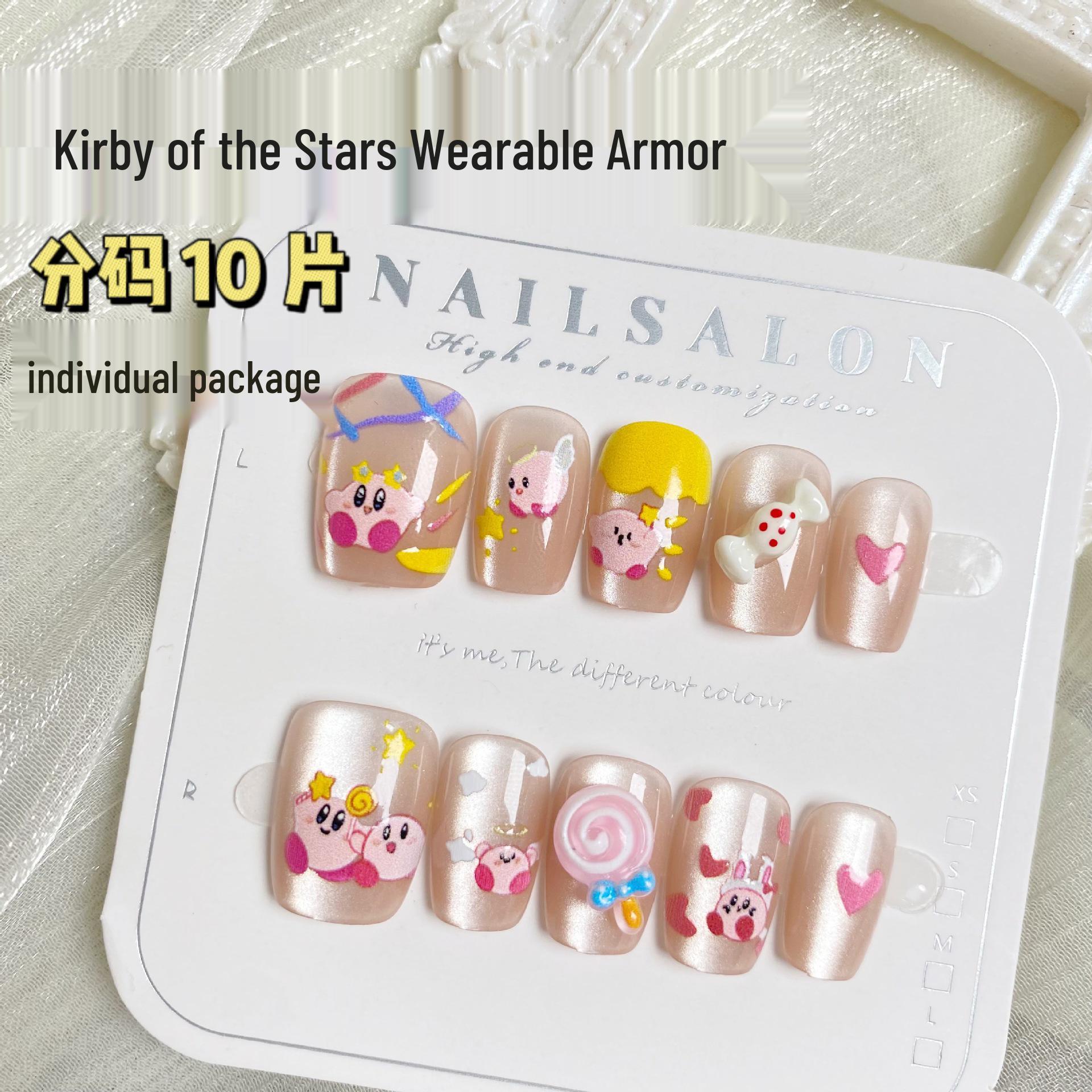 

Kirby Star Cat Eye Press-On Nails: Anime Hand-Painted Candy Nail Art (10 Pieces)