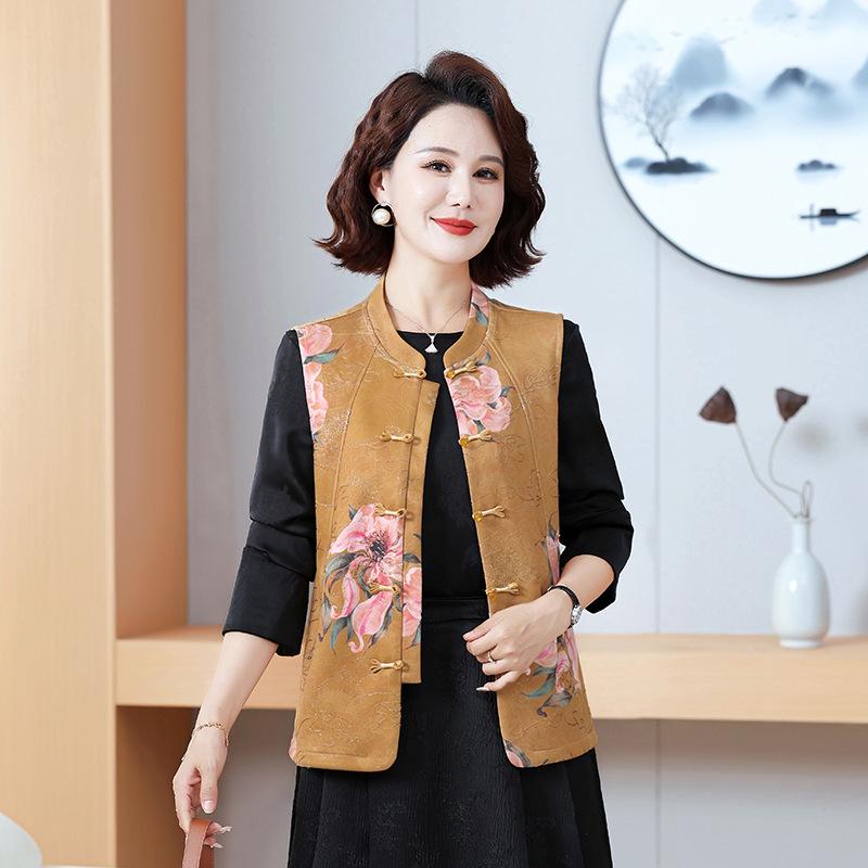 

Stylish Spring & Autumn Sleeveless Vest for Middle-aged Women, with Black Inner Layer - Slimming & Versatile Outerwear 4XL (recommended for 67.5-75 kg) жовтий