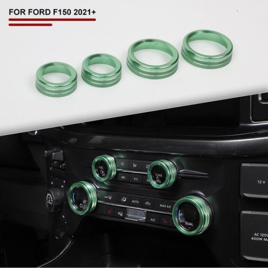 4x Air Conditioner Audio Volume Switch Knob Trim Ring For Ford F150 + Green