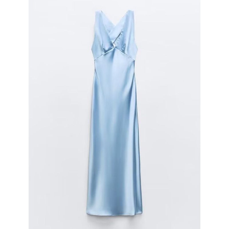 Za2024 Summer New Product Women's Clothes Fashion V Neck Sleeveless Waist-Tight Slim Looking Silk Satin Texture Dress 3272399