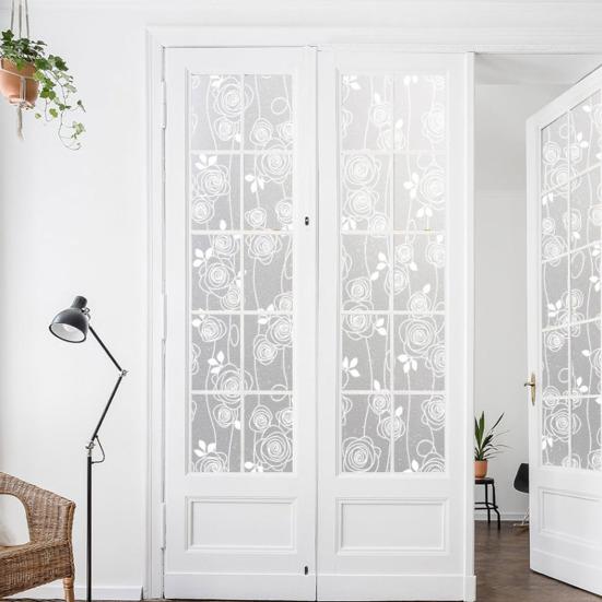 Floral Window Privacy Film Waterproof Frosted Static Cling Non-Adhesive Glass Door Privacy Film for Bathroom Bedroom Kitchen