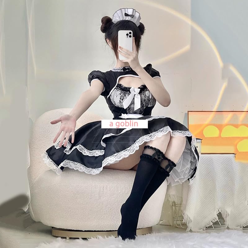 Maid Uniform 3 Piece Set Sexy Cosplay Cute Lolita Short Sleeve Lace Dress Open Chest Halloween Costume Performance Clothes Coffee Shop Party Event