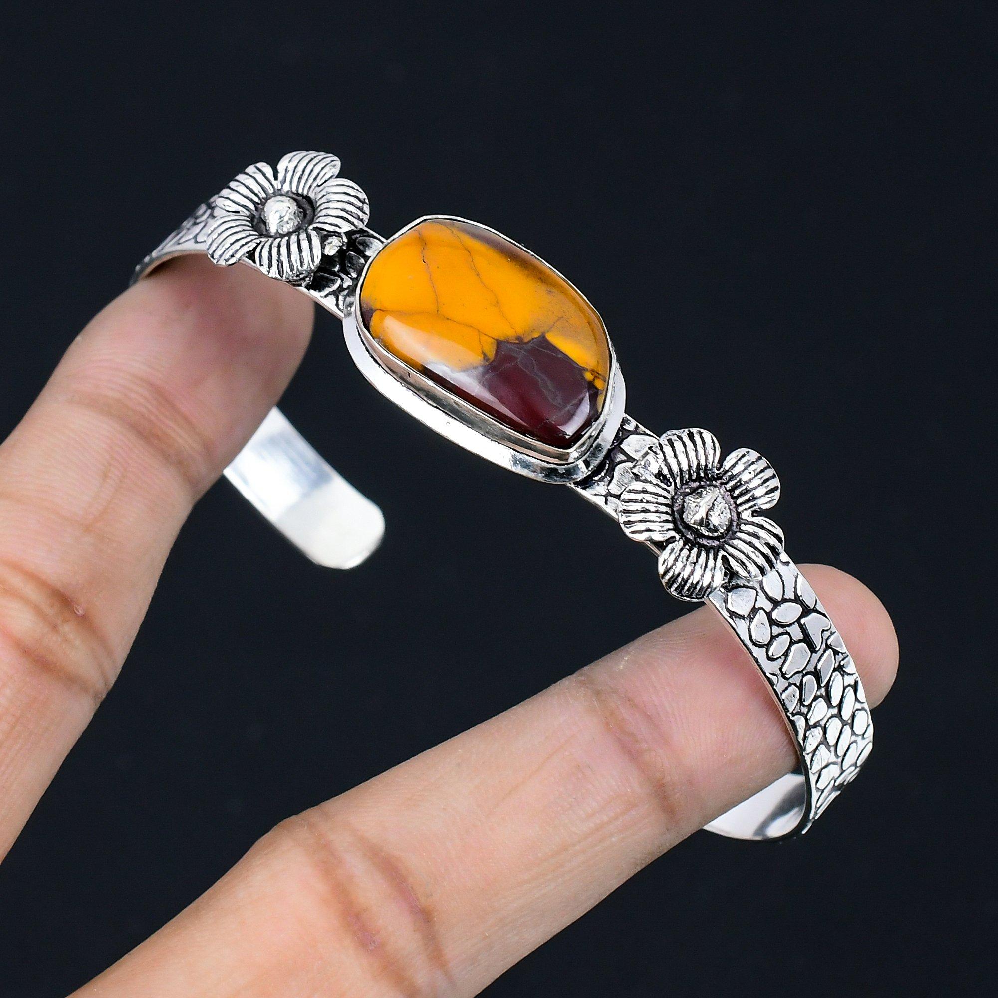 

Daughters Day Sale Marquise Mookaite Stone 925 Sterling Silver Wedding Bangle Adjustable