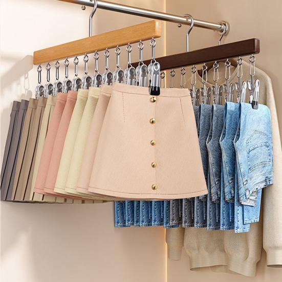 Schrank Hosenbügel mit 12 Klemmen Platzsparend Schrank Organizer Spurloser Metall-Klipsbügel für Yogahosen Leggings Jeans Röcke