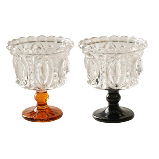 yangyizhi Vintage Glass Dessert Cup, Embossed Ice Cream Bowl, Thickened Footed Sundae Bowls for Cream, Yogurt, Parfait, Trifle, Fruit, Party Serving