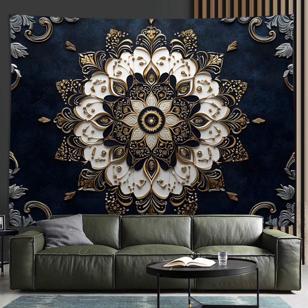 1pc Vintage Mandala Floral Tapestry Wall Hanging, Wall Art for Living Room, Bedroom, Office, Party Decoration, Polyester