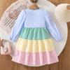 Mädchenkleid Kinderbekleidung Herbst Neue Mode Regenbogenfarben Passend Lässig Gestreift Bedruckt Langärmeliges Kleid