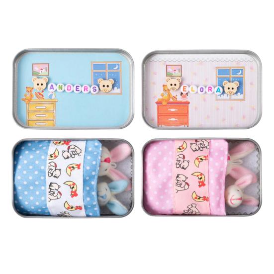 Little Pocket Bunny in Box Mini Plush Mom And Baby Bunny Living in A Tin Box Easter Basket Stuffer Gifts for Kids