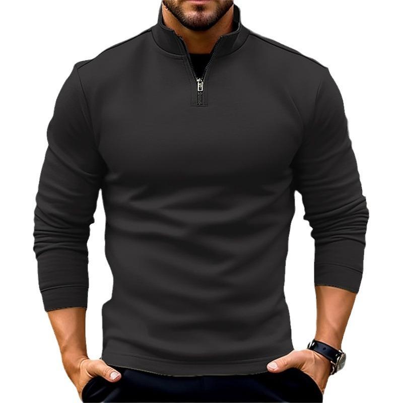Mens Loose Zipper Long Sleeve Casual Sports Polo Shirt