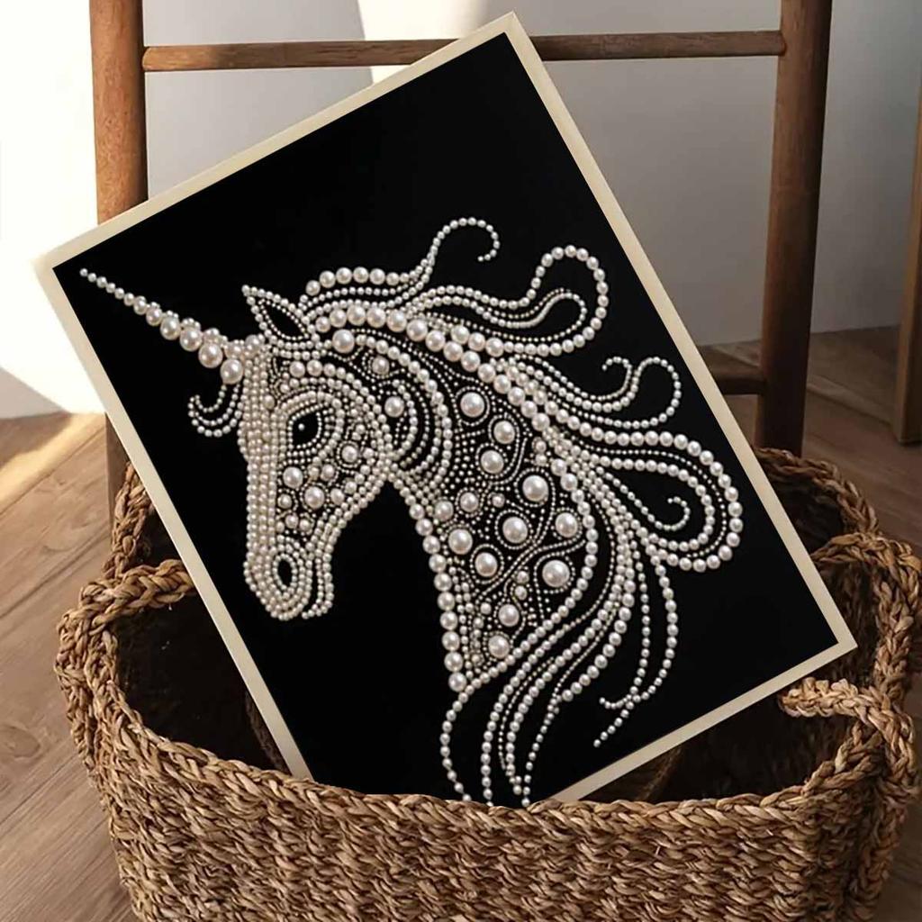 Crystal Pearl Painting 5D DIY Frame Decoration Painting White Horse Home Wall Decoration Transparent Pearl Gemstone Painting Picture Art Crafts