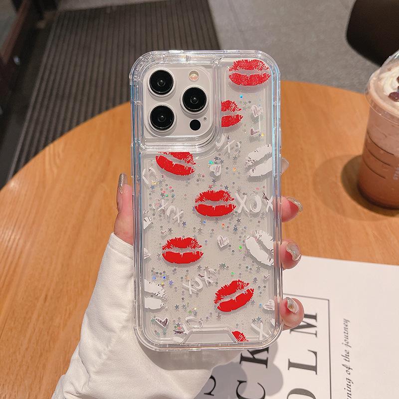 For IPhone14Promax Mobile Phone Case Three-in-one Drop Glue Plus Painted Red Lips, Anti-fall and Shockproof