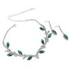 Damen Halskette Ohrring Set Strass Blätter Braut Hochzeit Schmuckset für Geburtstagsfeier Grün und Weiß K