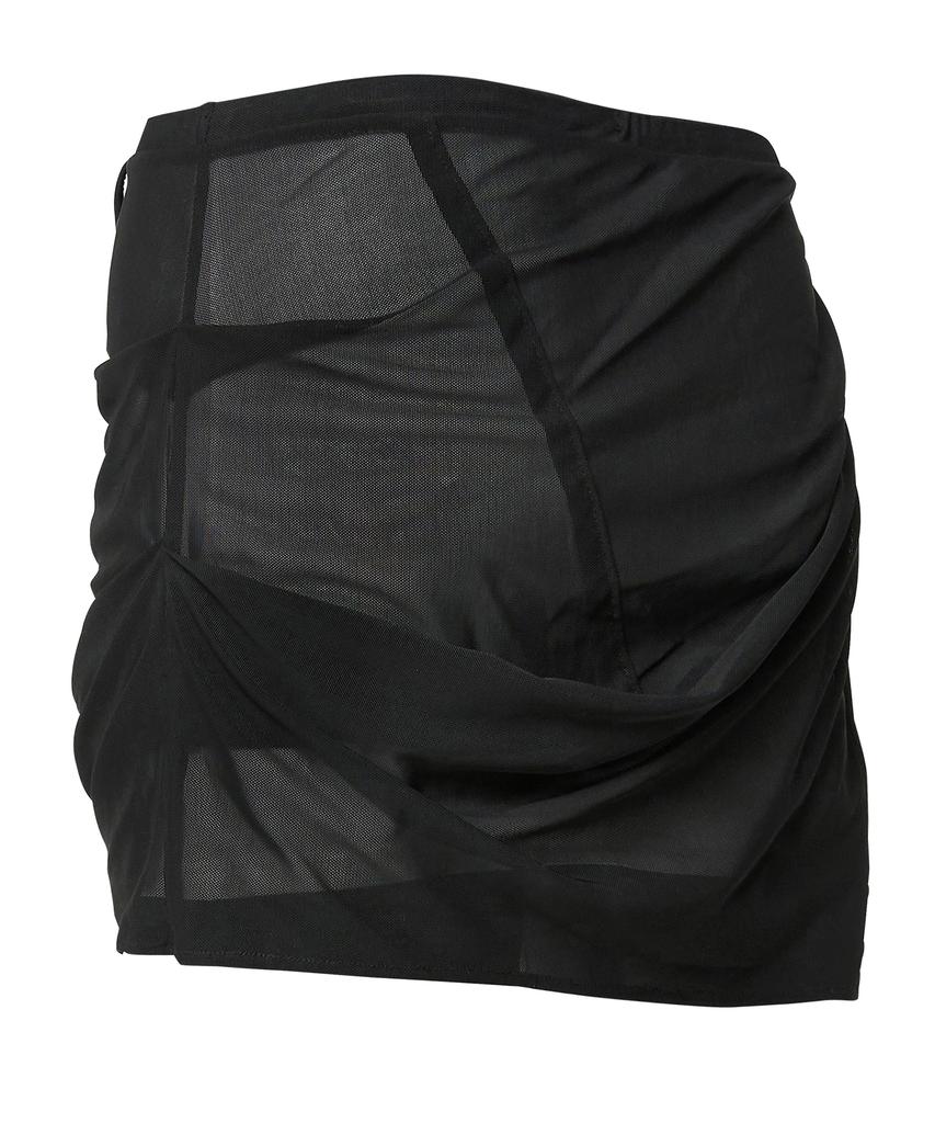 Peulleeoeob Draped Mesh Layered Mini Skirt (Fl-265_Black)
