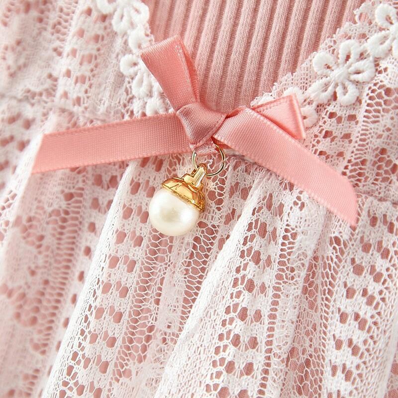 Baby Girl Dress Short Sleeve Soft Lace Princess Dress Fake Two Piece Dress