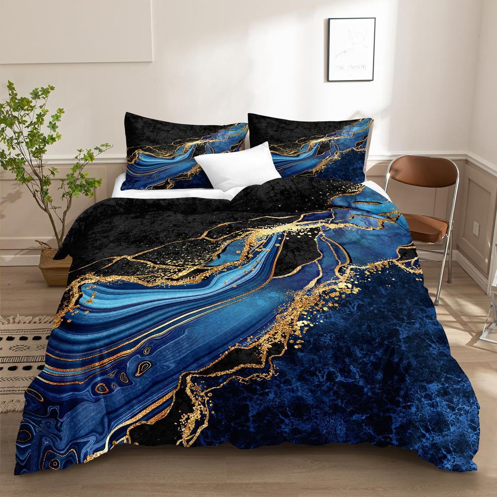 Blue Marble Textured Quilt Set Fashion 3D Digital Printing Bedding Quilt Set Three-Piece Set
