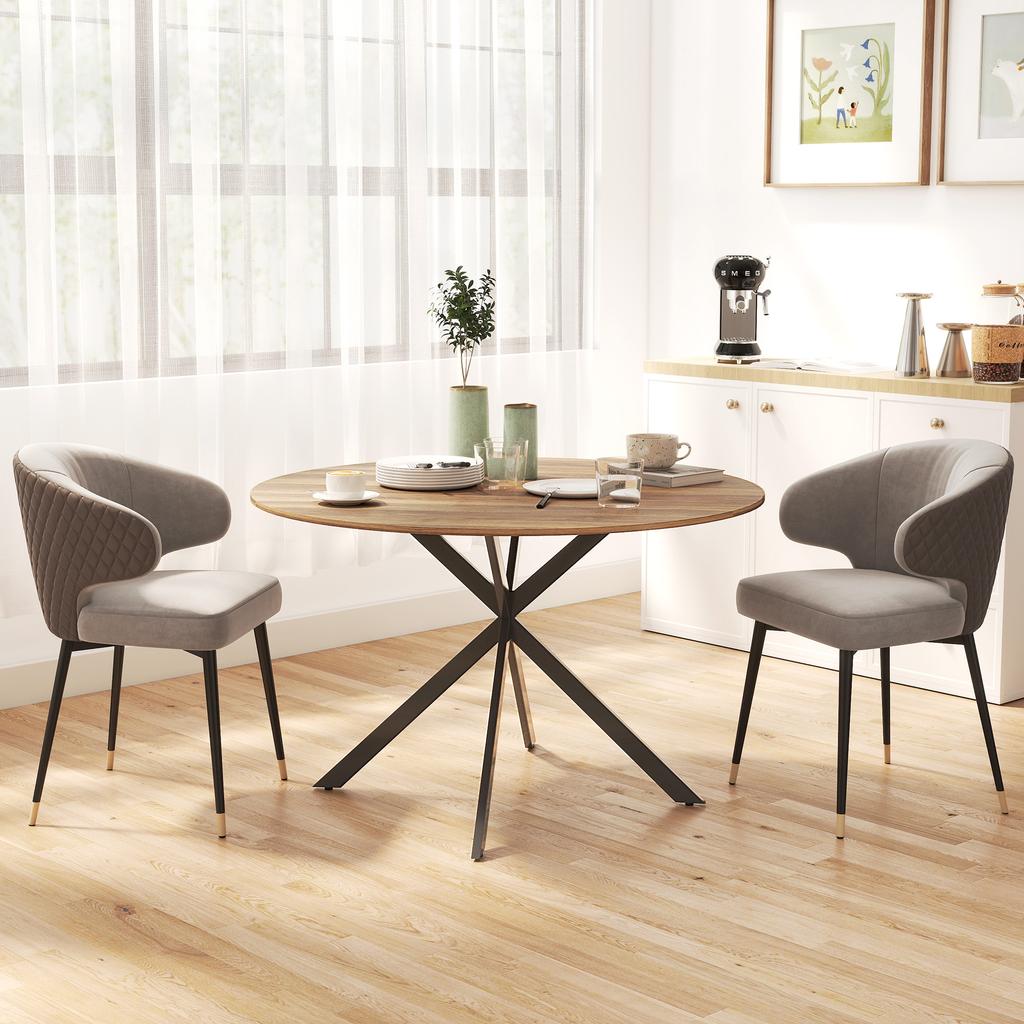 Round Dining Table for 4 People, Industrial Style Kitchen Table with Steel Legs, for Dining Room, Kitchen, Dark Brown