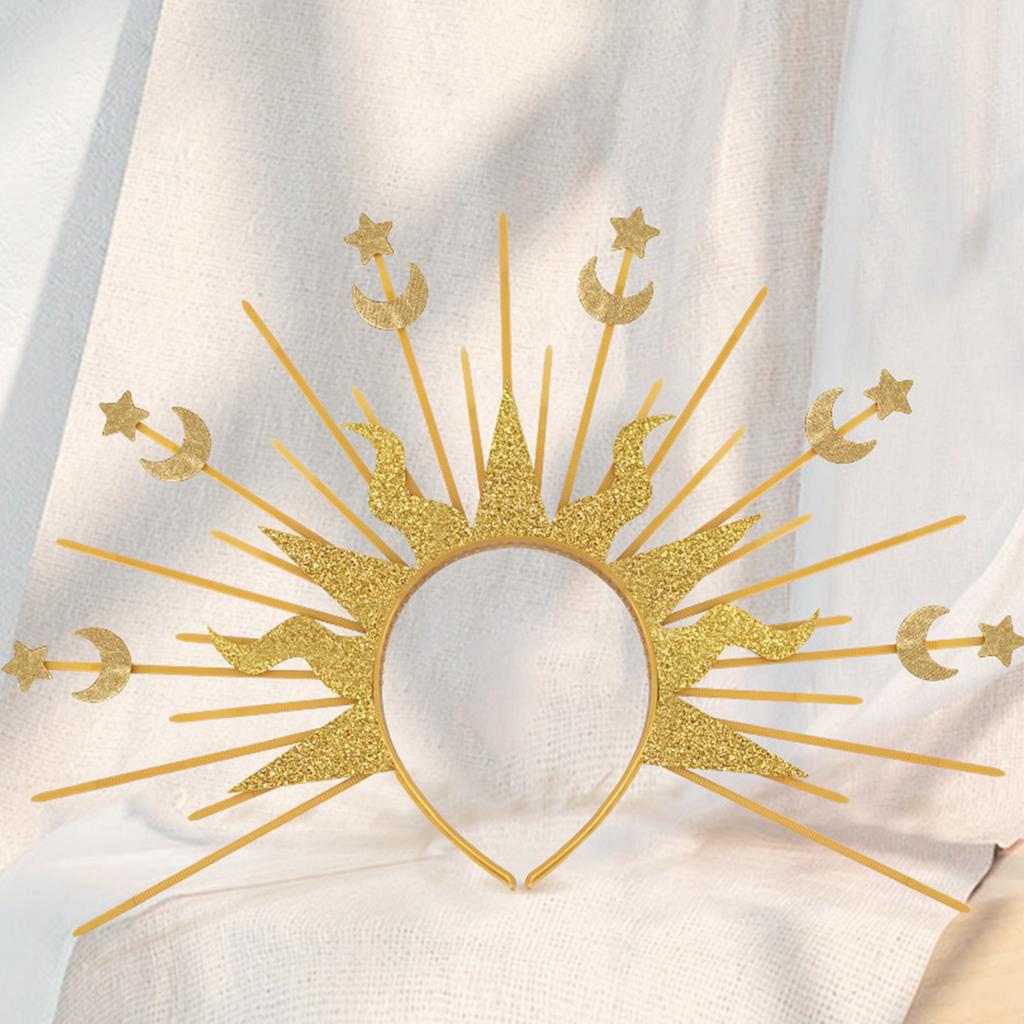 Elegant Radiance Crown Headband Moon Star Baroque Tiaras Hairband Women Cosplay Costume Accessories Church Hairband