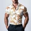 Pánská módní tištěná saténová košile s krátkým rukávem