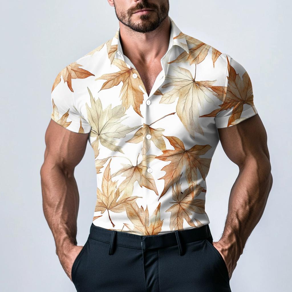 Pánská módní tištěná saténová košile s krátkým rukávem