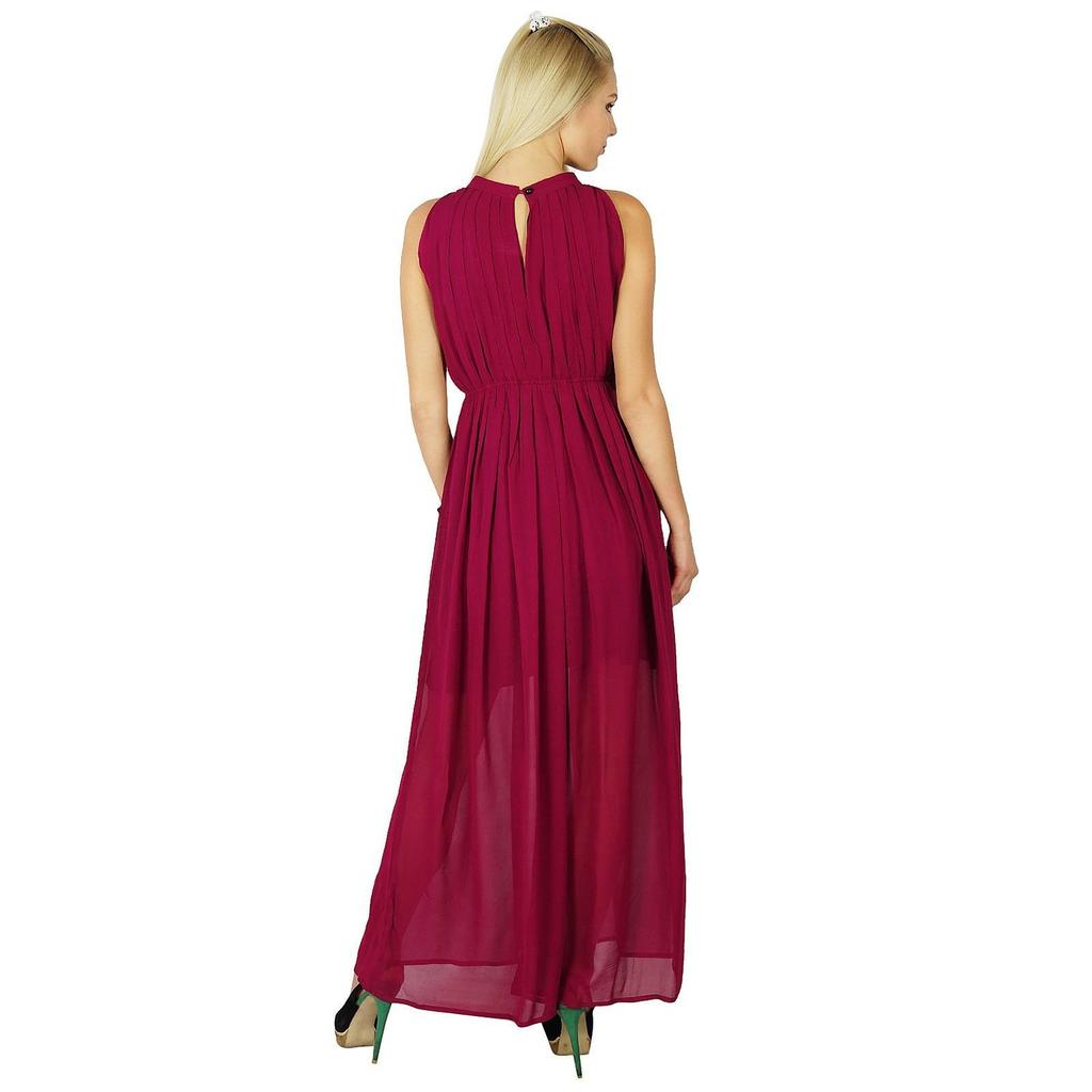 Bimba Women Long Pleated Dress Half Lined Maxi Gown Chic Wear Clothing