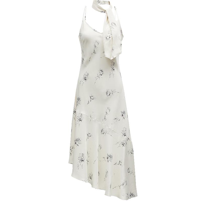 Only 2024 Summer French V-Neck Strappy Irregular Midi Dress