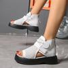Women's Spring and Summer New Fish Mouth Cutout Boots Platform Wedge Sandals Back Zipper Waterproof Platform Sandals