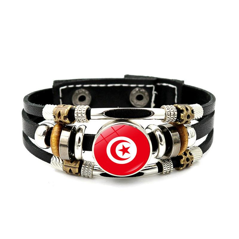 Factory National Country Flag Design Bracelet Crystal Bead Snap Button Sports National Team Jewelry Gift Leather Wrap Bracelet