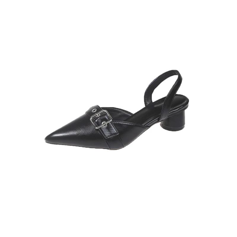 Small Fragrant Style Women Shoes Circle High Heel Sandals Solid Color Pointed Toe Ladies Back Style Single Shoes Shoes for Women