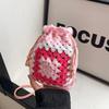 Small Knitted Contrasting Color Plaid Contrasting Color Small Lucky Bag Women's Mobile Phone Bag Autumn and Winter New Shoulder Messenger Bag