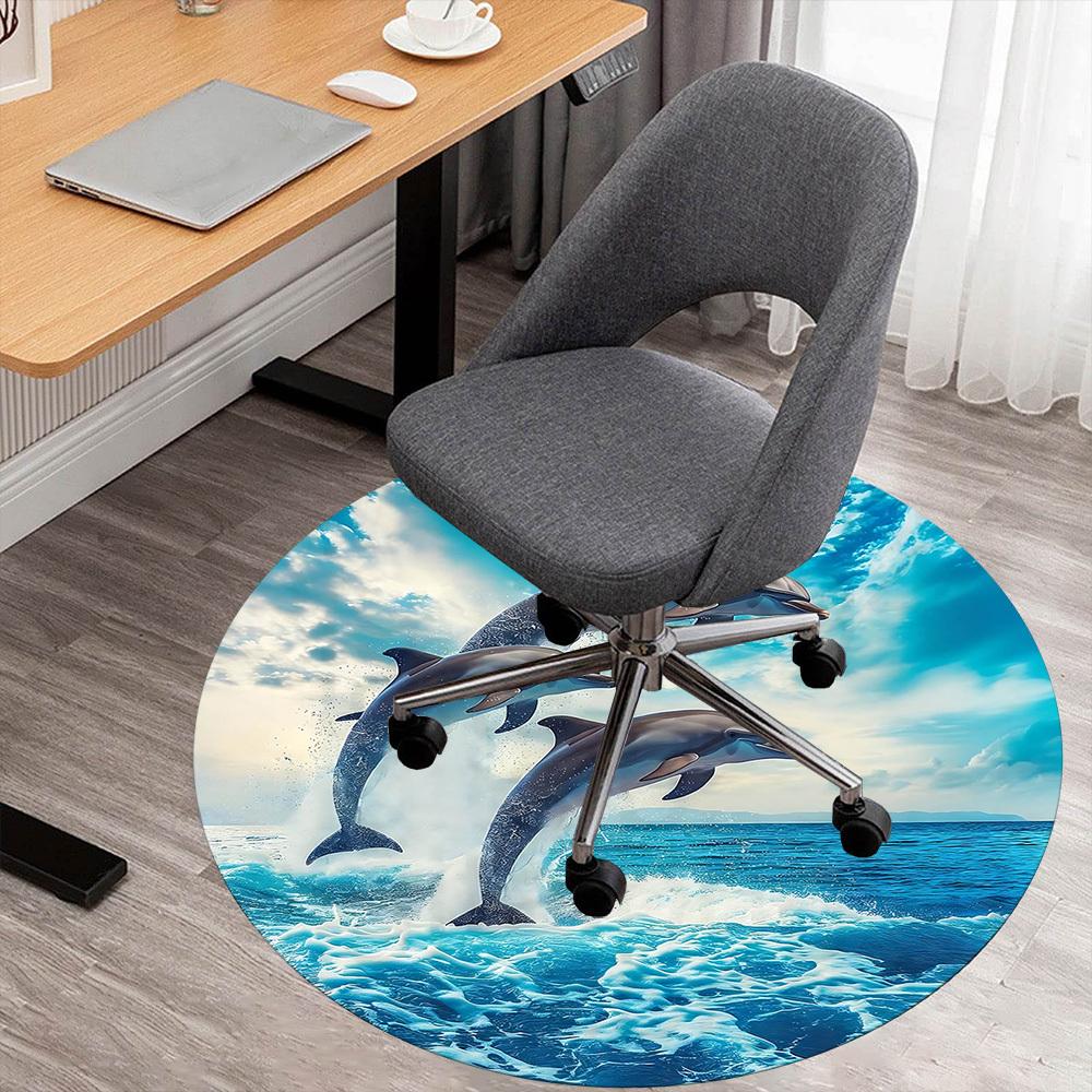 1pc Dolphins Ocean Round Chair mat Area Rug - Non-Slip, Floor Mat for Office, Bedroom, home decor Christmas Gift-1002342