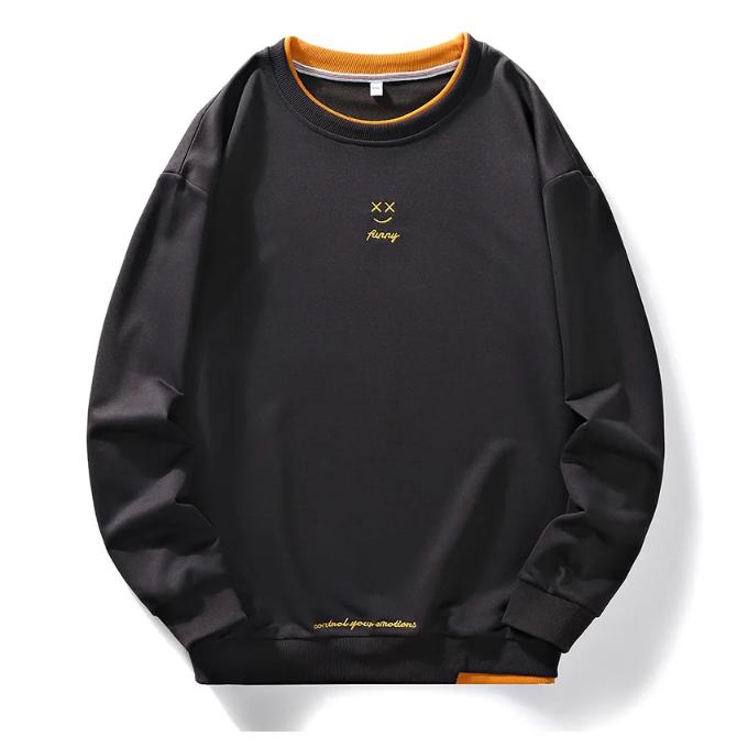 Spring and Autumn Sports Sweater Men's Round Neck Cotton Long Sleeve Solid Color Plus Size Sweater