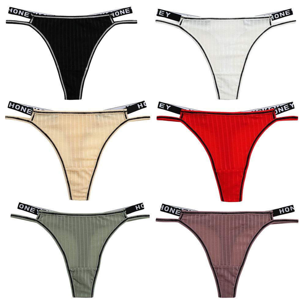 Contrast Color Women's T Pants with English Belt - Sexy Thong in Plus Sizes