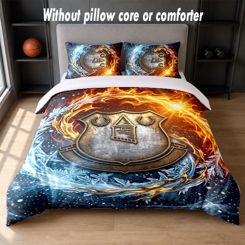 Everton Fußball Design Bett Bettwäsche Set 1 Bettbezug + 2 Kissenbezüge Weich Atmungsaktiv Haushalt Bettwäsche