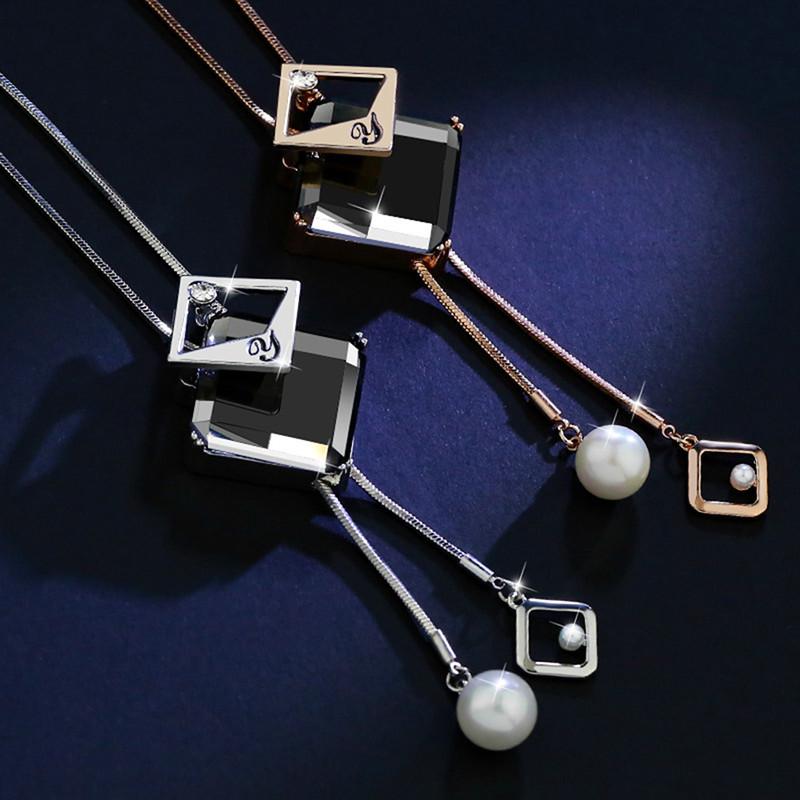 New Arrival Long Necklaces for Women Fashion Gray Crystal Choker Collier Femme Statement Necklaces & Pendants Accessories