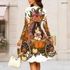 Women Plus Size Round Neck Long Sleeve Swing Dress Halloween Opossum Pumpkin Print Casual Party Dress