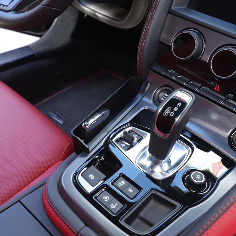 Dla Jaguar F-TYPE 2013-2024 ABS Czarny Boczny Schowek Konsoli Środkowej Wielofunkcyjna Tacka na Telefon Komórkowy Akcesoria Samochodowe
