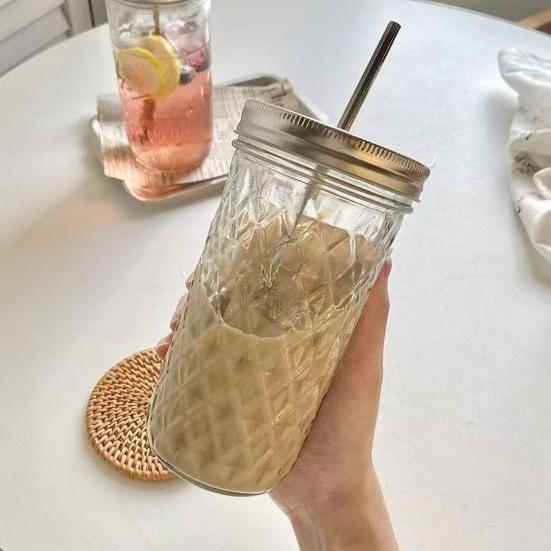 Yousheng Glass Straw Tumbler with Lid 650ml Large Capacity Mason Jar Cup for Iced Coffee & Bubble Tea Leak-Proof Reusable Cold Drink Cup for Home