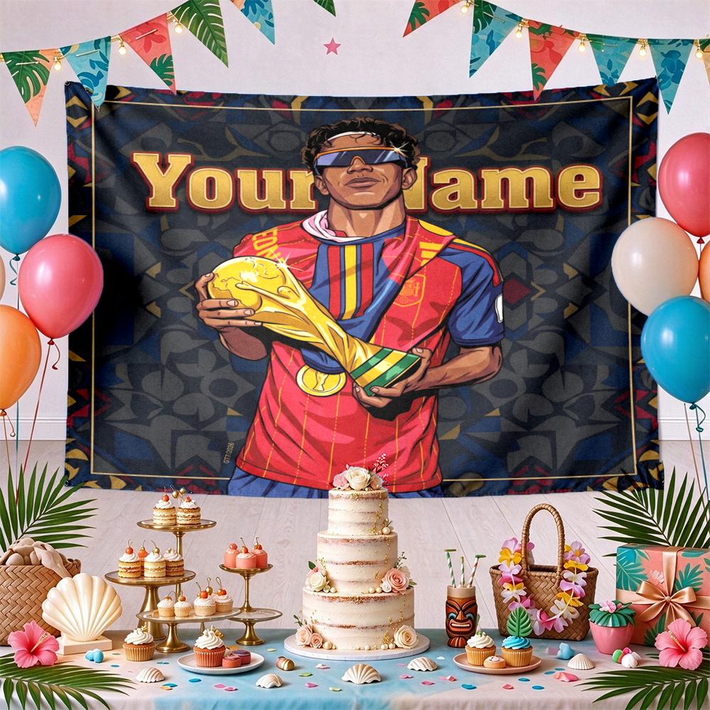 Lamine Yamal Custom Your Name Wall Decor Tapestry Art For Pet Memorial Birthday Wedding Party Backdrop Family Gift