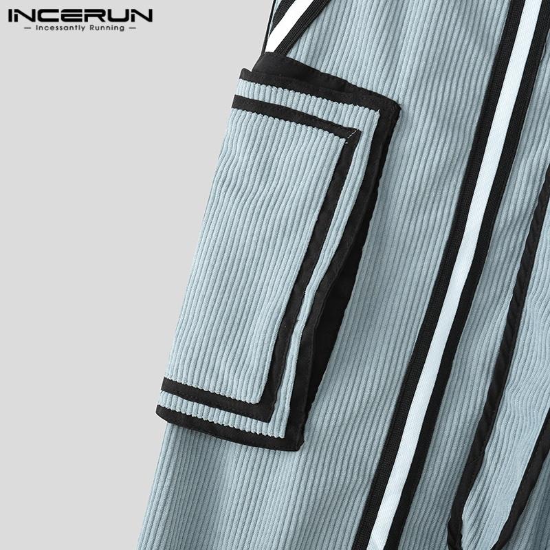 INCERUN Men Autumn Belt Zip-up Waist Stitching Corduroy Harem Pants Trousers