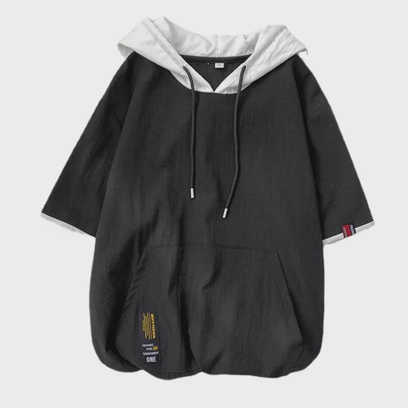 Men's Fashionable Short Sleeve Hoodie - Japanese Style Loose Summer Top