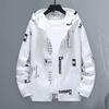 Men Jacket Hooded Zipper Closure Anti-UV Breathable Windproof Daily Wear Elastic Cuff Letter Print Jacket Coat for Daily Life